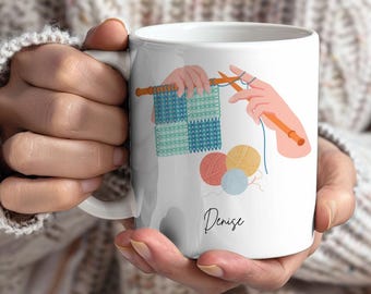 Spersonalizowany kubek do robienia na drutach. Wyjątkowy prezent, kubek do kawy, kubek ceramiczny, idealny prezent, filiżanka do kawy, szydełkowa filiżanka do kawy dla osób robiących na drutach