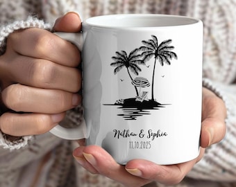 Tazza da spiaggia personalizzata per coppia, regalo unico, tazza da caffè, tazza da caffè da spiaggia personalizzata, regalo perfetto, tazza da caffè, regalo per le vacanze estive