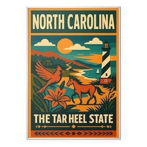 North Carolina Photo Print, Tar Heel State Poster Print, Vintage Coastal Wall Art | Modern | Office | Home Decor