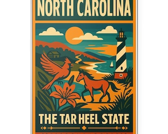 North Carolina Photo Print, Tar Heel State Poster Print, Vintage Coastal Wall Art | Modern | Office | Home Decor