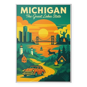 Michigan Photo Print, Detroit Skyline Poster Print, Great Lakes Wall Art | Modern | Office | Home Decors
