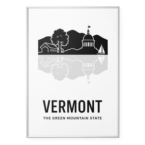 Vermont Green Mountain State Photo Print, Silhouette Poster Print, State Capitol Wall Art | Modern | Office | Home Decor