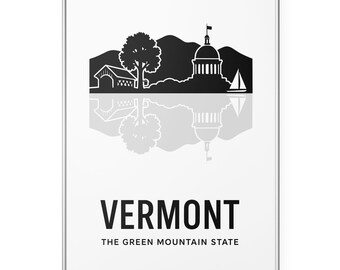 Stampa fotografica dello stato di Vermont Green Mountain, stampa di poster con silhouette, arte murale del Campidoglio dello stato / arredamento moderno / ufficio / casa