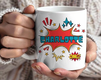 Custom Comic Name Mug, Unique Gift, Coffee Mug, Ceramic Mug, Perfect Gift, Coffee Cup, Personalized Pop Art Name Mug