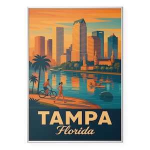 Wydruk fotograficzny z Tampy na Florydzie, plakat z panoramą zatoki Tampa, sztuka ścienna z bulwarem Bayshore | Nowoczesny | Biuro | Wystrój domu