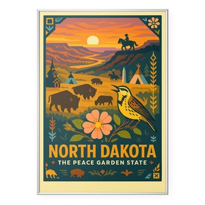 North Dakota Photo Print, Meadowlark & Sunset Poster Print, Peace Garden State Wall Art | Modern | Office | Home Decor