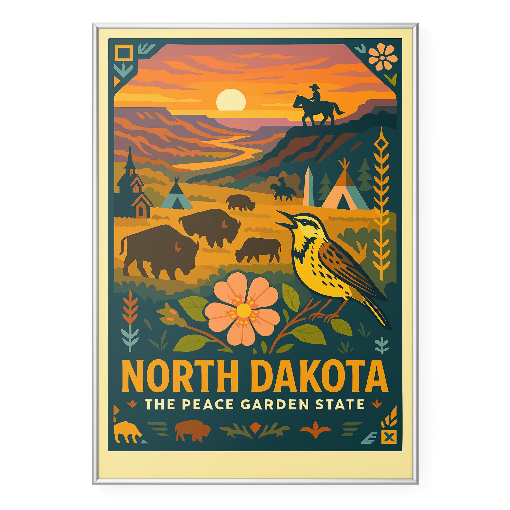 North Dakota Photo Print, Meadowlark & Sunset Poster Print, Peace