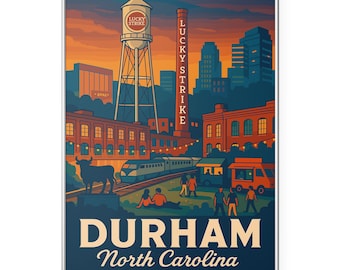 Durham North Carolina Photo Print, Lucky Strike Tower Skyline at Dusk Poster Print, Travel Wall Art | Modern | Office | Home Decor
