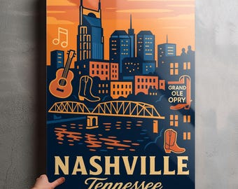Nashville Tennessee Photo, Glossy Aluminium Metal Photo Panel Home Office Decor Wall Art