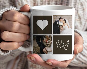 Gepersonaliseerde mok bruiloft fotocollage, ideeën huwelijkscadeau, gepersonaliseerde mok, uniek cadeau, cadeau-ideeën paar, mok jubileumcadeau