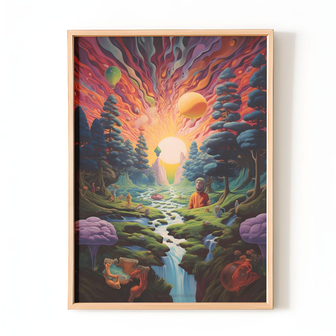 Psychedelic Forest Sunrise Wall Art Print | Surreal Landscape Poster ...
