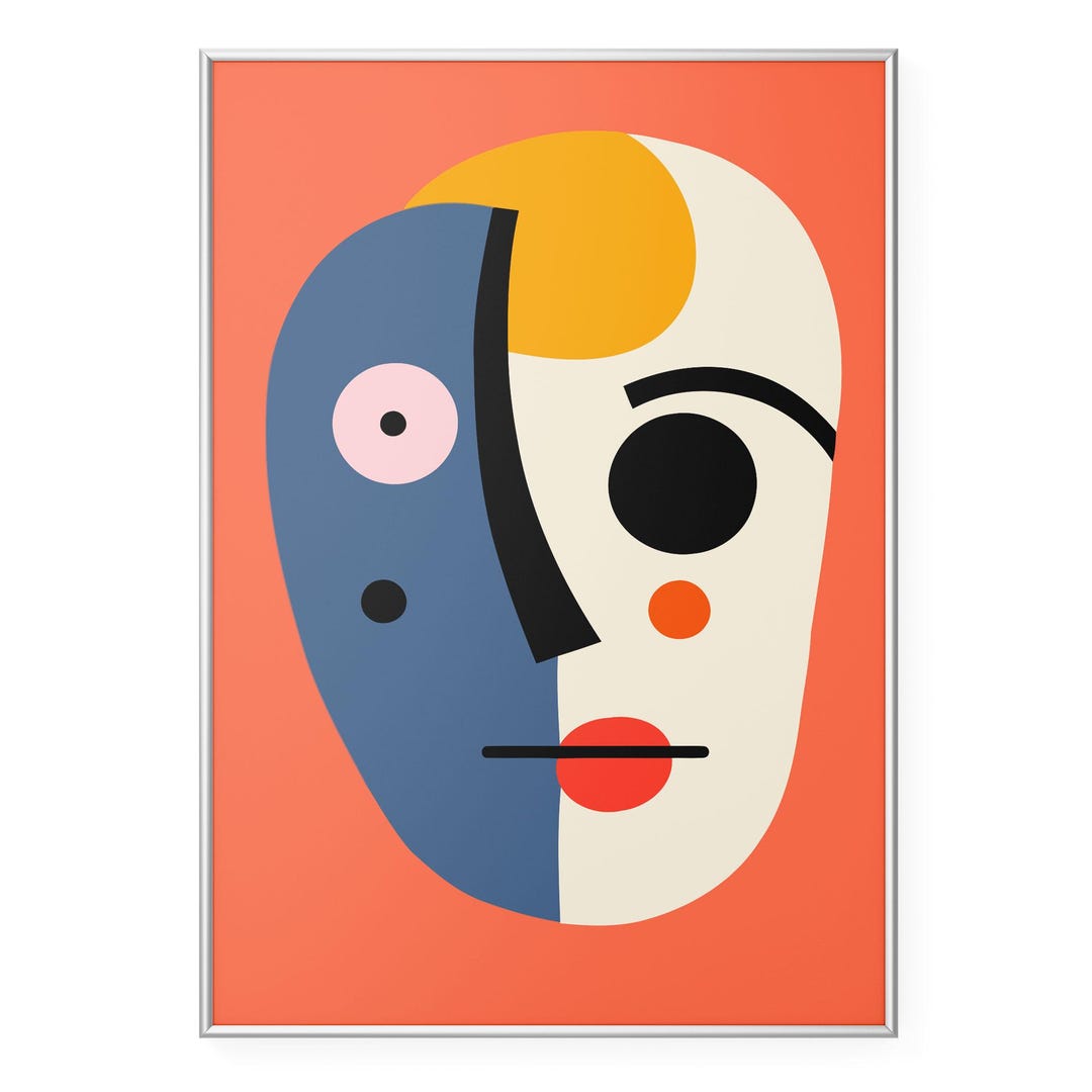 Bold Abstract Cubist Face Wall Art Print, Modern Colorful Geometric ...