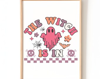 The Witch Is In Halloween Wall Art | Retro Ghost Poster | Cute Spooky Season Decor | Halloween Wall Art