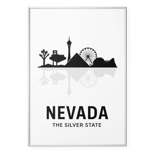 Nevada Silver State Photo Print, Black and White Skyline Poster Print, Silhouette Wall Art | Modern | Office | Home Decor