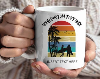 Tazza personalizzata con tramonto sulla spiaggia, regalo unico, tazza da caffè, tazza in ceramica, regalo perfetto, tazza da caffè, tazza da caffè personalizzata per vacanze tropicali