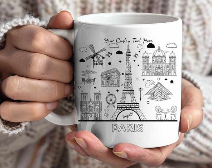 Custom Paris Souvenir Mug, Travel Lover Drinkware, Unique Gift, Personalized Eiffel Tower & Paris Mug, Custom Travel Gift, Perfect Gift