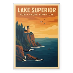 Lake Superior Photo Print, North Shore Adventure Poster Print, Lighthouse Wall Art | Modern | Office | Home Decor