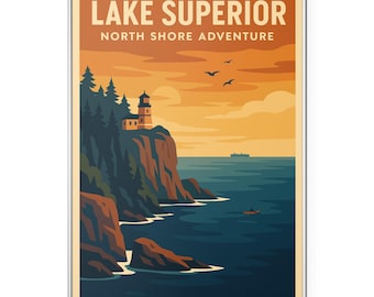 Lake Superior Photo Print, North Shore Adventure Poster Print, Lighthouse Wall Art | Modern | Office | Home Decor