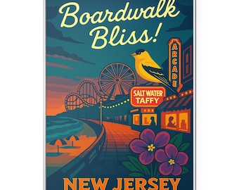 New Jersey Photo Print, New Jersey Boardwalk Poster Print, Beach & Amusement Park Wall Art | Modern | Office | Home Decor