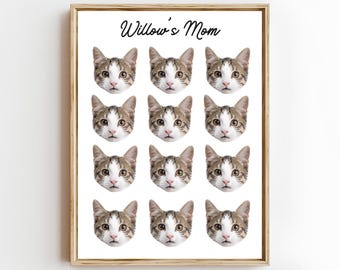 Custom Pet Mom Wall Art | Personalized Pet Portrait Print | Cute Pet Lover Gift | Funny Dog Cat Face Poster | Art for Pet Parents