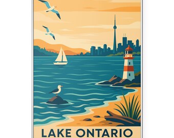 Lake Ontario Canada Photo Print, Toronto Skyline Poster Print, Lighthouse & Sailboat Wall Art | Modern | Office | Home Decor