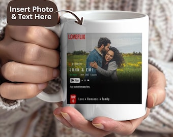 Mug Loveflix, cadeau unique, tasse à café, tasse couple personnalisée, cadeau parfait, tasse à café, tasse à café personnalisée de style Netflix, cadeau d'anniversaire
