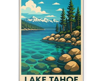 Lake Tahoe Nevada Photo Print, Sierra Nevada Poster Print, Mountain Lake Landscape Wall Art | Modern | Office | Home Decor