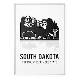 South Dakota Photo Print, Mount Rushmore Silhouette Poster Print, State Skyline Wall Art | Modern | Office | Home Decor
