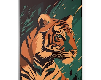 Majestic Tiger Wall Art Print, Bold Wildlife Poster, Modern Safari Animal Artwork, Jungle Big Cat Illustration, Office or Living Room Decor