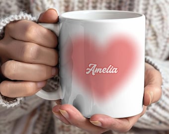 Custom Heart Mug, Unique Gift, Coffee Mug, Ceramic Mug, Perfect Gift, Coffee Cup, Personalized Name Coffee Cup