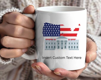 Mok Witte Huis, uniek cadeau, koffiemok, keramische mok, perfect cadeau, koffiekop, aangepaste mok patriottisch Amerika