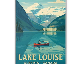 Stampa fotografica del lago Louise, stampa poster di Banff Canada, Canoa Glacier Mountain WPA Wall Art / Moderno / Ufficio / Arredamento per la casa