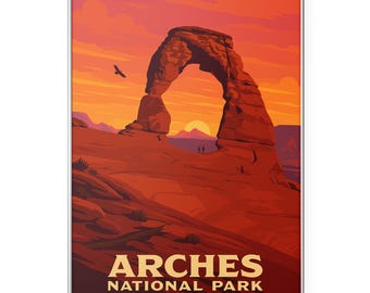 Arches National Park Photo Print, Utah Red Rock Sunset Poster Print, Retro Desert Landscape Travel Wall Art | Modern | Office | Home Decor