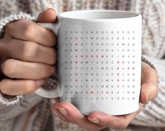 Caneca personalizada com caça-palavras, presente exclusivo, caneca de café, caneca de cerâmica, presente perfeito, xícara de café, caneca de quebra-cabeça exclusiva