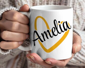 Personalized Name Heart Mug, Unique Gift, Coffee Mug, Ceramic Mug, Perfect Gift, Coffee Cup, Gift for Her
