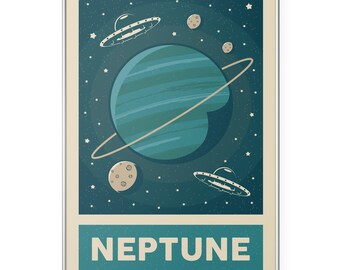 Neptune Retro Space Poster, Vintage Planet Wall Art, Mid Century Astronomy Print, Solar System Decor, Retro Space Travel Poster Download