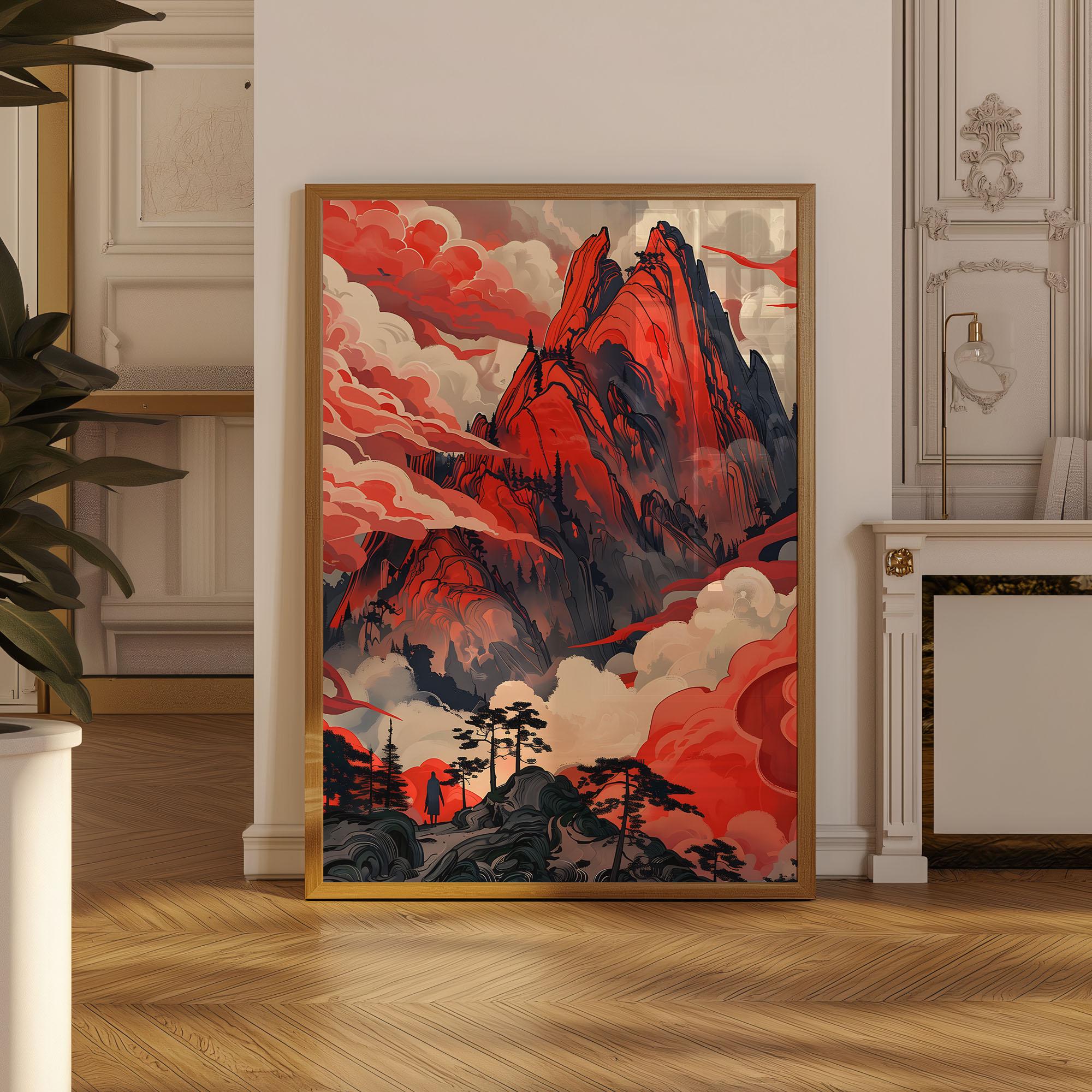 Red Mountain Landscape Wall Art | Adventure Nature Print | Bold