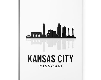 Impresión fotográfica del horizonte de Kansas City, póster con siluetas de monumentos de Missouri, arte mural de Kansas City, Missouri, decoración moderna para oficina y hogar.