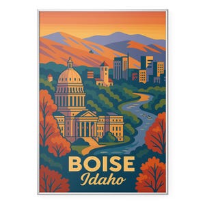 Boise Idaho Photo Print, Boise River Landscape Poster Print, Downtown City Wall Art | Modern | Office | Home Decor