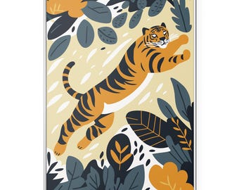Tiger Jungle Wall Art Print, Safari Animal Poster, Modern Wildlife Illustration, Bold Tiger Artwork, Kids Room or Nursery Decor