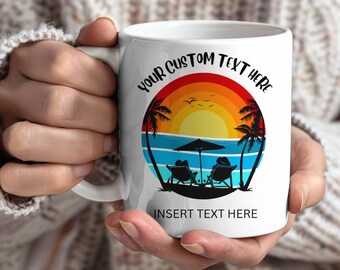 Tazza personalizzata con tramonto tropicale, regalo unico, tazza da caffè, tazza in ceramica, regalo perfetto, tazza da caffè, tazza da caffè personalizzata con tema vacanze tropicali
