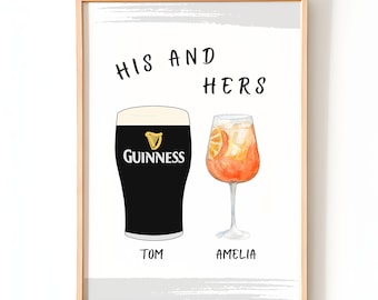 Custom Couple Drinks Print | His and Hers Drink Print | Drinks Wall Art | Couples Drink Poster | Personalized Pub Decor Gift