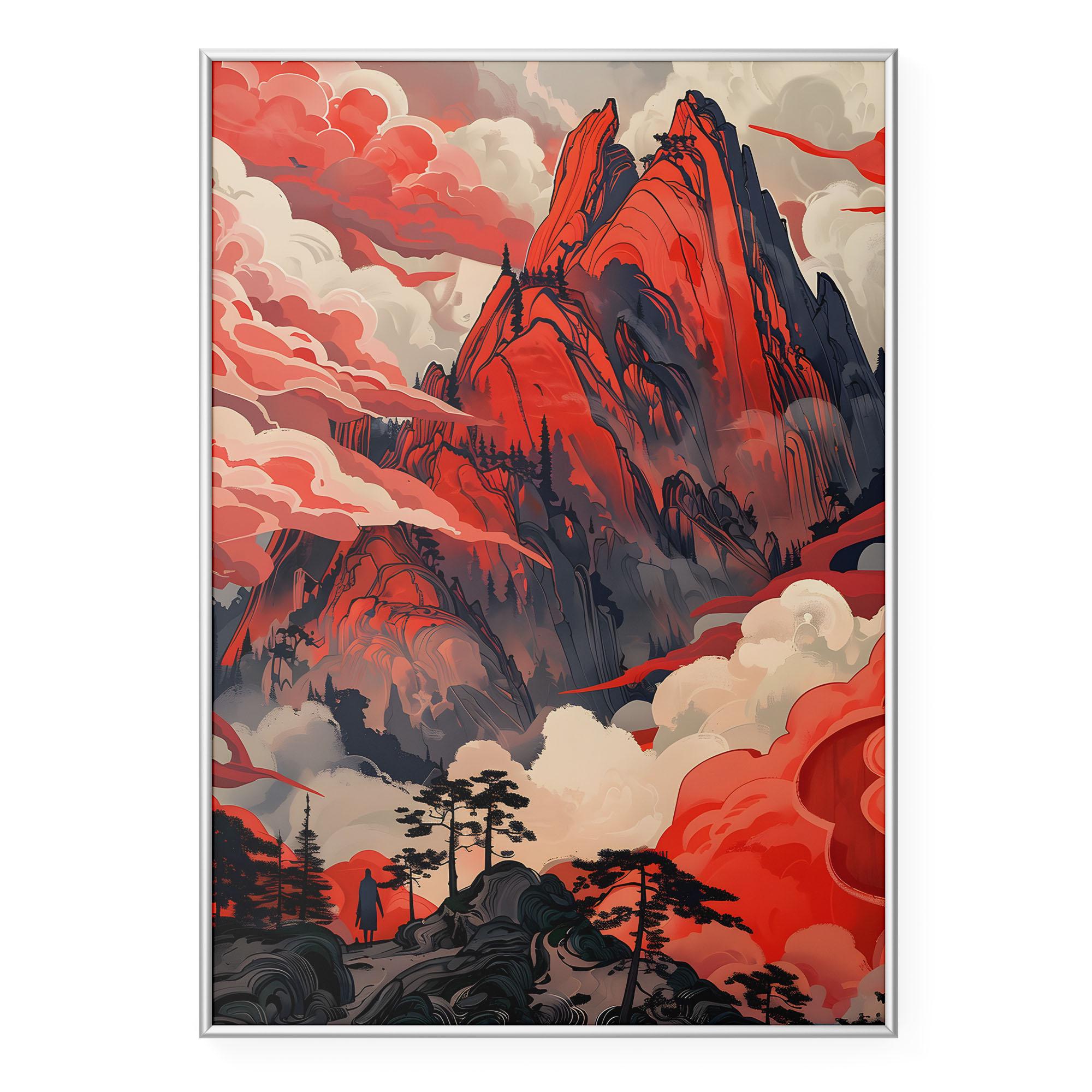 Red Mountain Landscape Wall Art | Adventure Nature Print | Bold