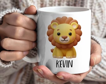 Cute Lion Mug, Unique Gift, Coffee Mug, Personalized Kids Coffee Cup, Perfect Gift, Coffee Cup, Adorable Lion Lover Gift
