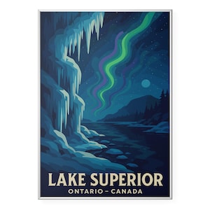 Lake Superior Canada Photo Print, Ontario Wilderness Poster Print, WPA-Style Night Wall Art | Modern | Office | Home Decor