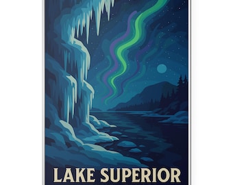 Lake Superior Canada Photo Print, Ontario Wilderness Poster Print, WPA-Style Night Wall Art | Modern | Office | Home Decor