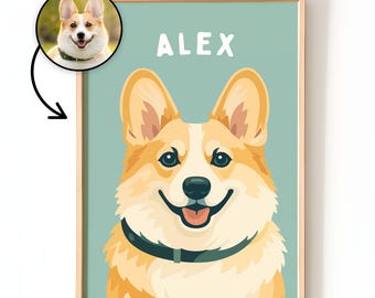 Custom Cartoon Pet Portrait | Personalized Dog or Cat Illustration with Name | Cute Pet Wall Art | Pet Lover Gift