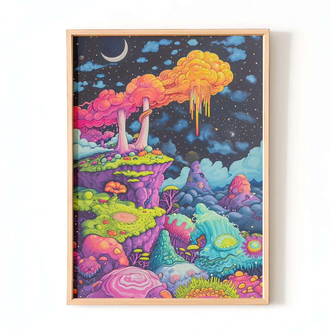 Psychedelic Cosmic Landscape Art Print | Colorful Surreal Fantasy Wall ...