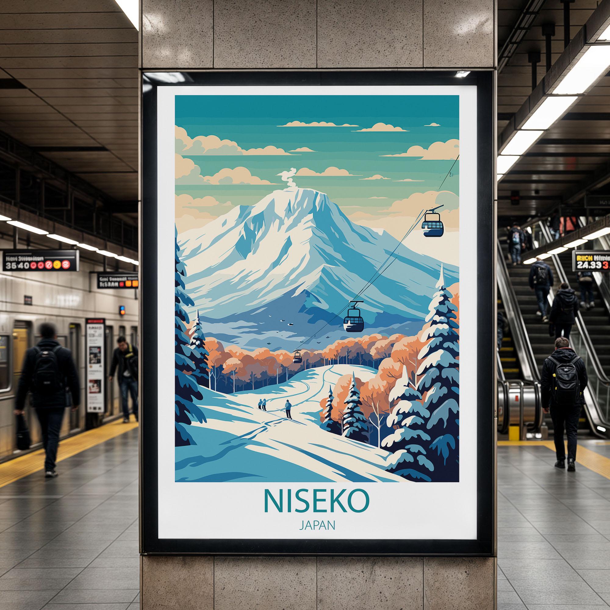 Niseko Japan Travel Poster | Vintage Ski Resort Wall Art | Retro