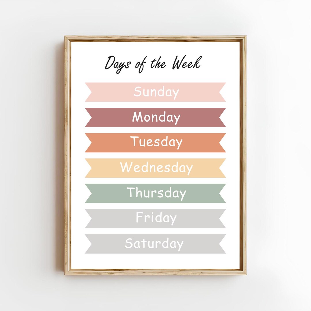 Days of the Week Wall Art | Kids Learning Print | Educational Nursery ...